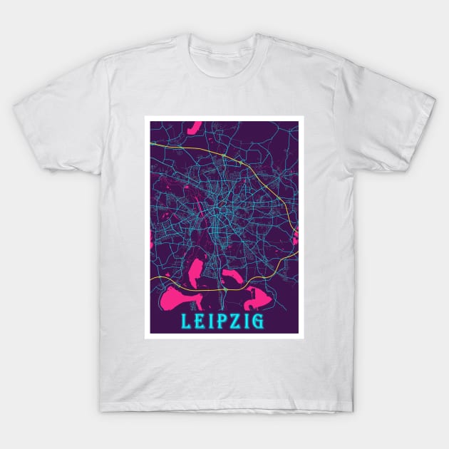 Leipzig Neon City Map T-Shirt by tienstencil